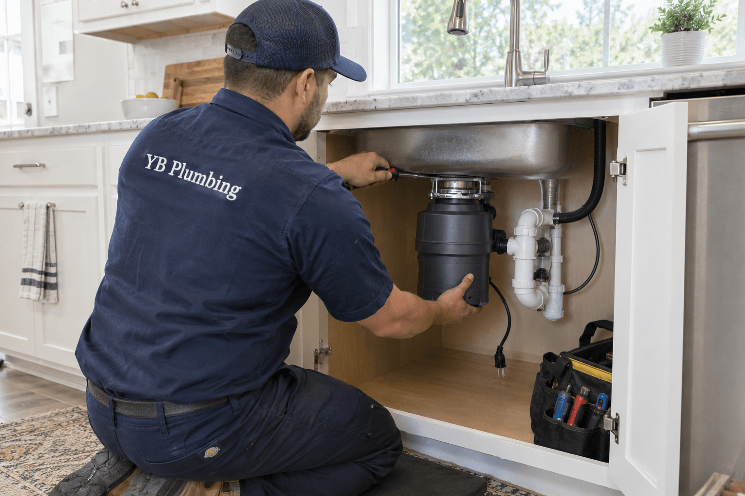 YB Plumbing garbage disposal installation in a Houston kitchen