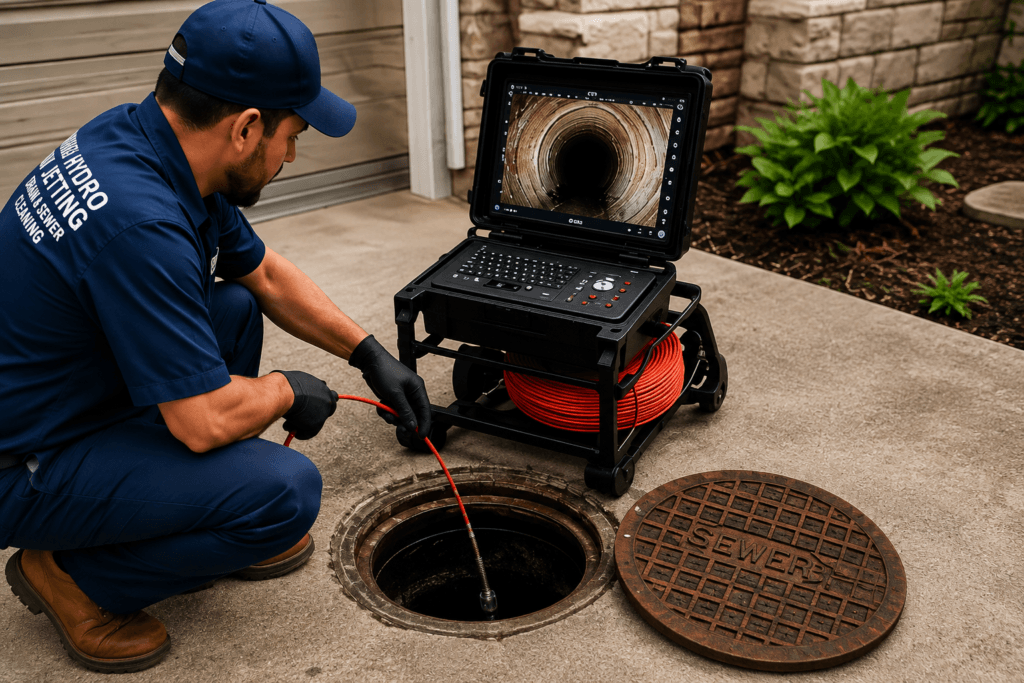 YB Plumbing technician performing commercial sewer line repair in Houston.